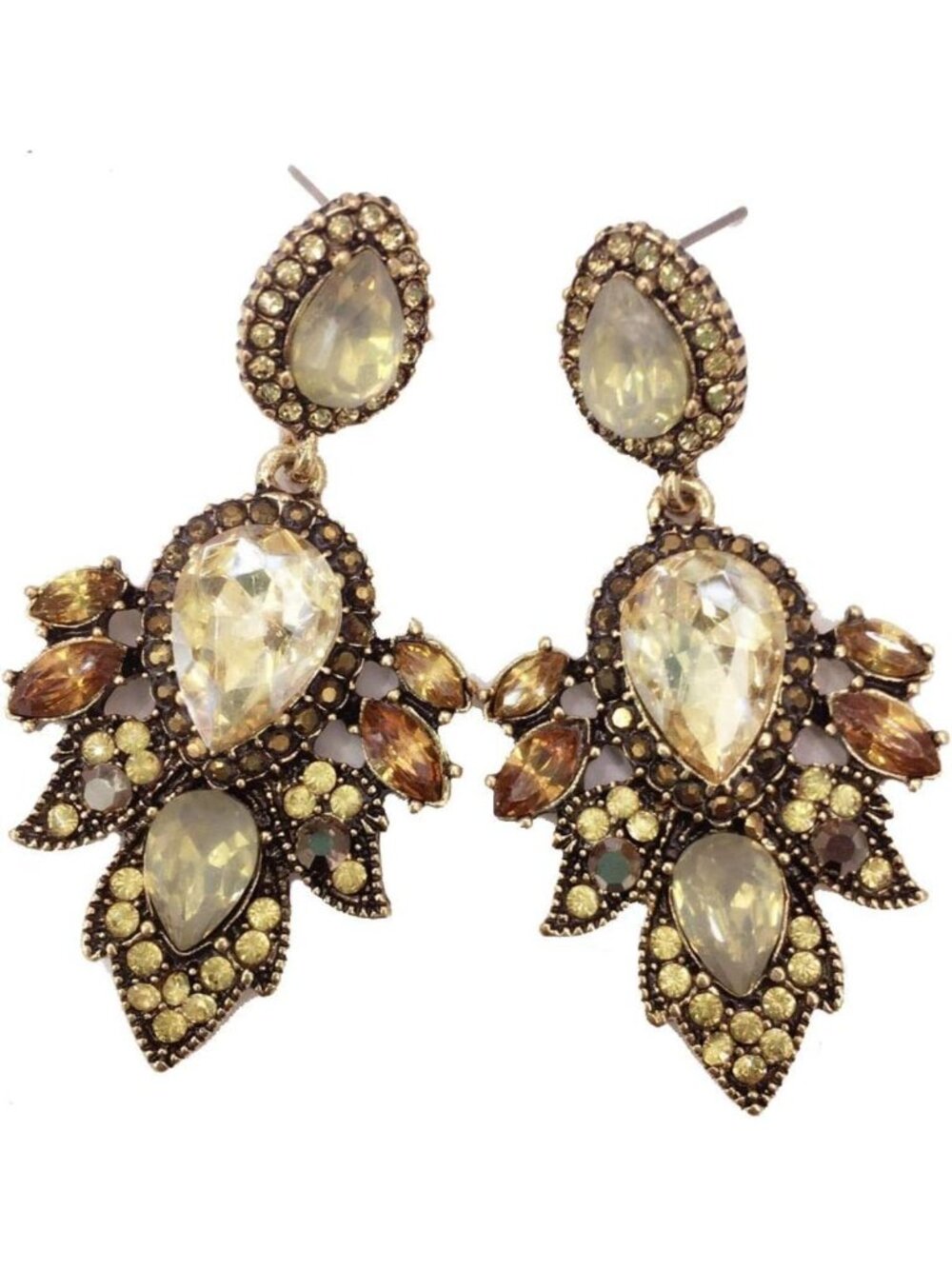 Large Vintage Art Deco Yellow Amber Gold Citrine Bridal Statement Earrings